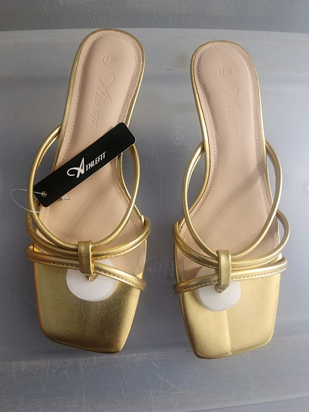 Athleta Metallic Gold Double Loop Square-Toe Slide Mules
